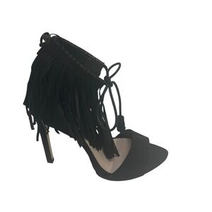 Zara Basic‎ Collection Black Suede Fringe Tassel Lace Up Stiletto Heels Size 38